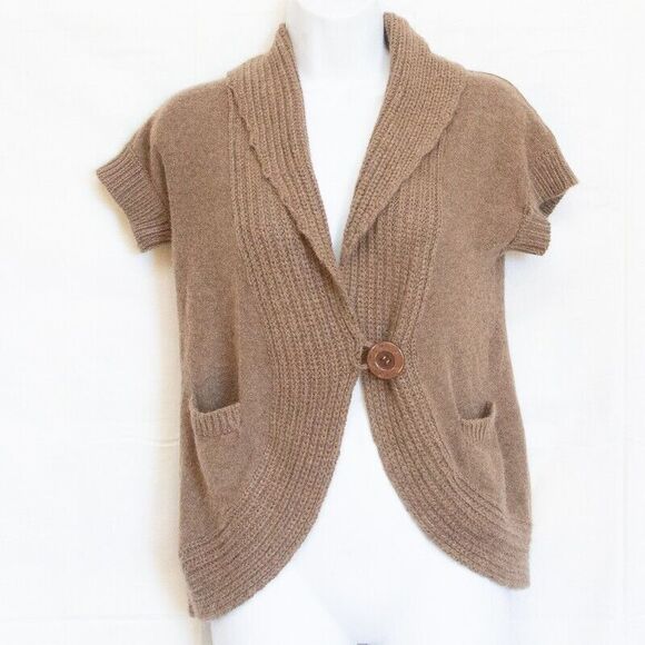 Y2k BCBG Max azria Angora Wool Sweater Cardigan Vest Shawl Neck Short Sleeves S - Picture 1 of 4